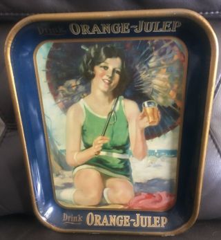 Vintage 1920s Orange - Julep Advertising Soda Serving Tray,  Coca Cola Competitor