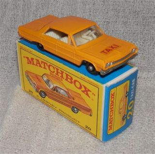 1960s.  Matchbox.  Lesney.  20.  Chevrolet Impala Usa.  Cab.  Taxi.