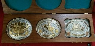 Sterling Silver 24k Gold 1983 - 1985 Hesston Buckes In Hancrafed Box Limted Signed