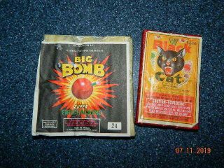 Vintage Big Bomb And Black Cat Firecracker Labels.