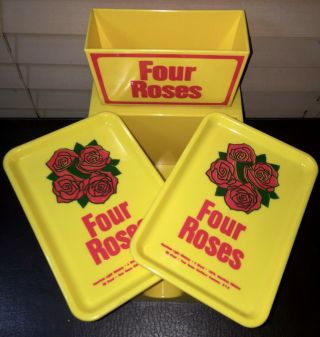 1960s Four Roses Whiskey Bar Napkin & Straw Holder Caddy W/2 Trays Immaculate