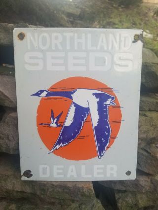 Old Vintage Porcelain Northland Seed Sign Gas Station Farm Barn Rare