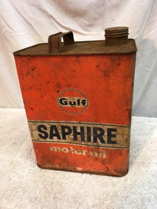Vintage Metal 2 Gallon Gas Can Gulf Oil Advertisement