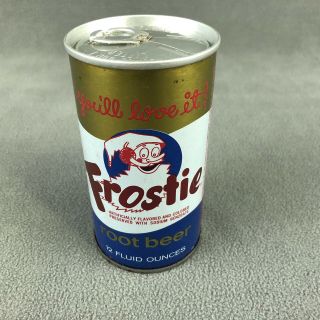 Frostie Root Beer Vtg 70s Steel Pop Top Soda Can Bottom Drained Frostie The Elf