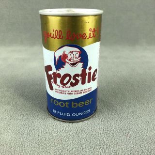 Frostie Root Beer VTG 70s Steel Pop Top Soda Can Bottom Drained Frostie The Elf 2