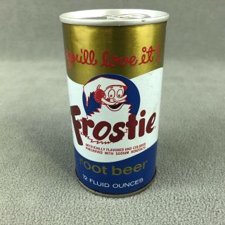 Frostie Root Beer VTG 70s Steel Pop Top Soda Can Bottom Drained Frostie The Elf 4