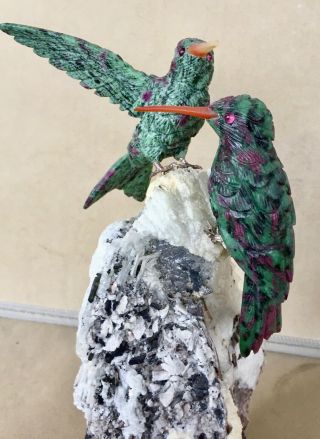 Large Ruby And Zoisite Hummingbird Pair 8 1/2 " - Peter Muller