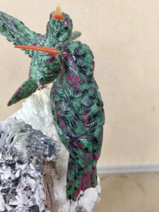 Large Ruby and Zoisite Hummingbird Pair 8 1/2 
