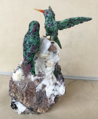 Large Ruby and Zoisite Hummingbird Pair 8 1/2 