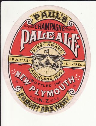 Very Old Zealand Beer Label - Paul`s Egmont Brewery Champagne Pale Ale