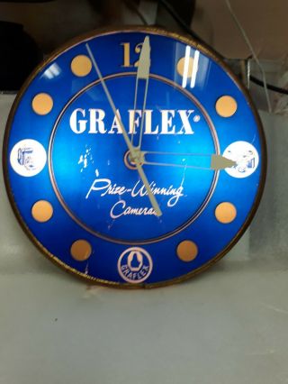 Vintage Pam Lighted Advertising GRAFLEX BLUE Clock 