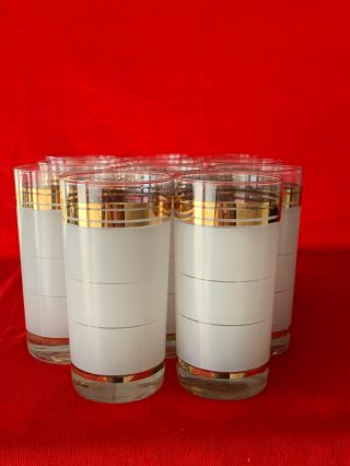 Vintage Set Of 11 Highball Juice Beverage Glasses Frosted White & Gold ❤️sj3j