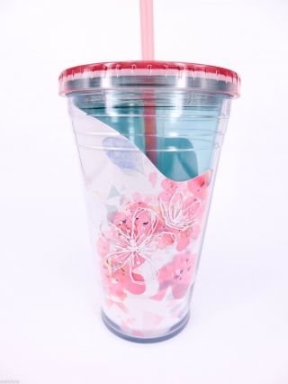 Starbucks Blossom Cold Sakura 2016 16oz Cup Cherry Design Travel Pink Aqua 16 A