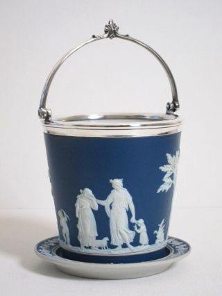Antique Wedgwood Cobalt Blue Jasperware Ice Bucket / Wine Cooler