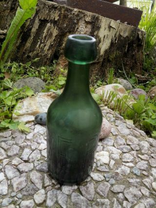 Eugene Roussel soda bottle 1860 ' s blob top graphite pontil,  green glass 4