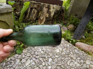 Eugene Roussel soda bottle 1860 ' s blob top graphite pontil,  green glass 5