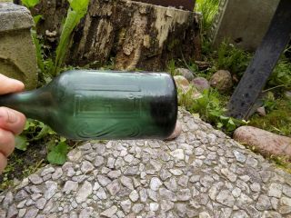 Eugene Roussel soda bottle 1860 ' s blob top graphite pontil,  green glass 6