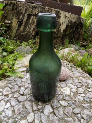 Eugene Roussel soda bottle 1860 ' s blob top graphite pontil,  green glass 7