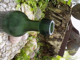 Eugene Roussel soda bottle 1860 ' s blob top graphite pontil,  green glass 8
