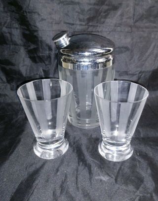 Vintage Art Deco Ours Cocktail Shaker Set Vertical Etched Frosted Speedines 4