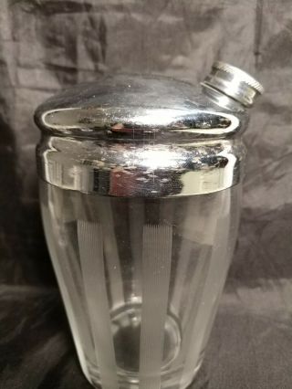 Vintage Art Deco Ours Cocktail Shaker Set Vertical Etched Frosted Speedines 7