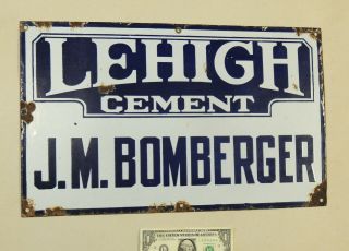Antique 1910 Porcelain Sign J.  M Bomberger Hardware Store Lititz Pa Lehigh Cement