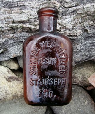 Miniature Whiskey Flask Sample Whiskey Bottle Samuel Westheimer St.  Joseph,  Mo.
