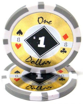 100 Gray $1 Black Diamond 14g Clay Poker Chips - Buy 2,  Get 1