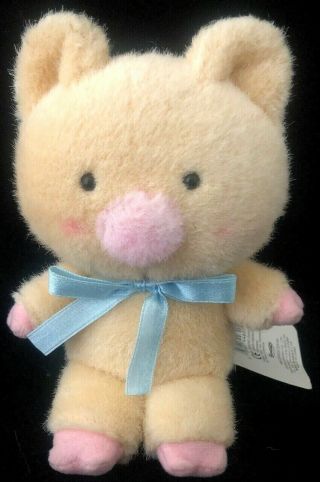 2000 Sanrio Smiles Zashikibuta Pig W/ Blue Bow 6 " Stuffed Animal Plush Soft Toy
