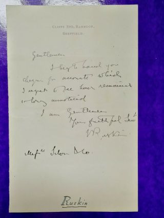 John Ruskin - Victorian Art Critic - Artist - Art - Autograph Letter