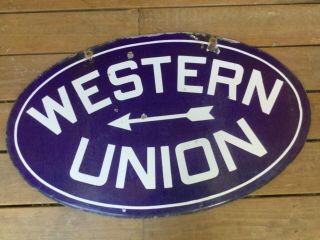 Vintage Rare Oval Porcelain Double Sided.  Western Union
