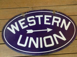 Vintage Rare Oval Porcelain Double Sided.  WESTERN UNION 2