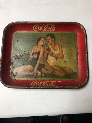 1934 Coca - Cola Coke Tray Johnny Weismuller Maureen O 