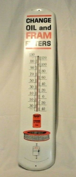 Large Vintage Fram Oil Air Filters Metal Thermometer 38” Gas Oil Automotive