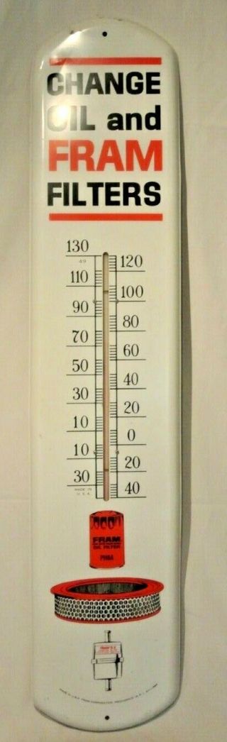 Large Vintage Fram Oil Air Filters Metal Thermometer 38” gas oil automotive 3