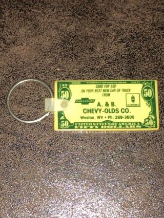 Vintage Chevrolet Dealer Advertising Key Chain Fob $50 Coupon Weston,  Wv Chevy
