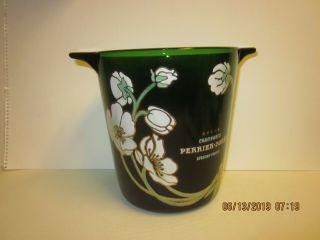 Vintage Perrier - Jouet Champagne Green Glass Enamel Flowers Ice Bucket France