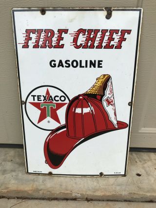 Vintage 1960 Texaco Fire Chief Gasoline Gas Pump Plate 18 " Porcelain Metal Sign
