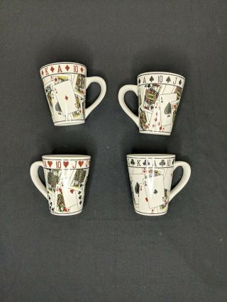 Set Of 4 Royal Flush Playing Card Coffee Mugs Cups;