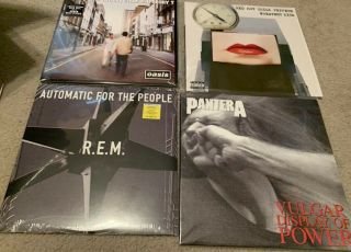 4 Lp’s Red Hot Chili Peppers Greatest Hits R.  E.  M Pantera Oasis