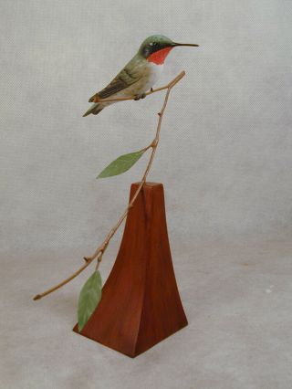 Ruby - Throated Hummingbird Wood Carving