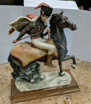 Redaelli Capodimonte Hussar Soldier Statue Leather Reins Art Sculpture