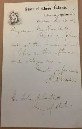 General Ambrose Burnside Letter Signed Union Civil War General 1st Pres.  Nra