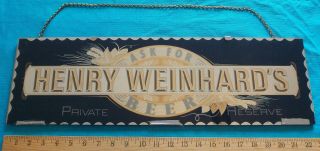 Vintage Henry Weinhards Ask For Beer Private Reserve Glass Hanging Sign