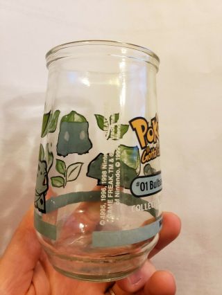 1999 POKEMON Welch ' s Jelly Jar Juice Glass 3 BULBASAUR Nintendo vintage 90s 5