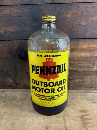 Vintage Glass Bottle Pennzoil Outboard Motor Oil