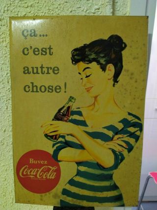Coca Cola Tin Cardboard Sign France 50s Pin Up Rare