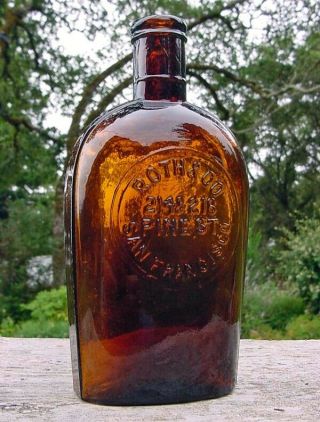 Scarce Western Flask " Roth & Co / 214 & 216 Pine,  St / San Francisco " Ring Neck