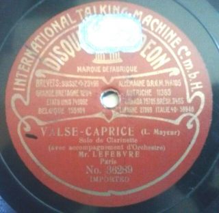 Lefebvre Clarinette Solo Valse - Caprice,  Deauville France 78 Rpm Record Odeon