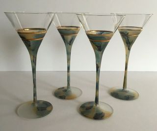 Hebron Art Glass Long Stem Crystal Martini / Cocktail Glass Set Of 4